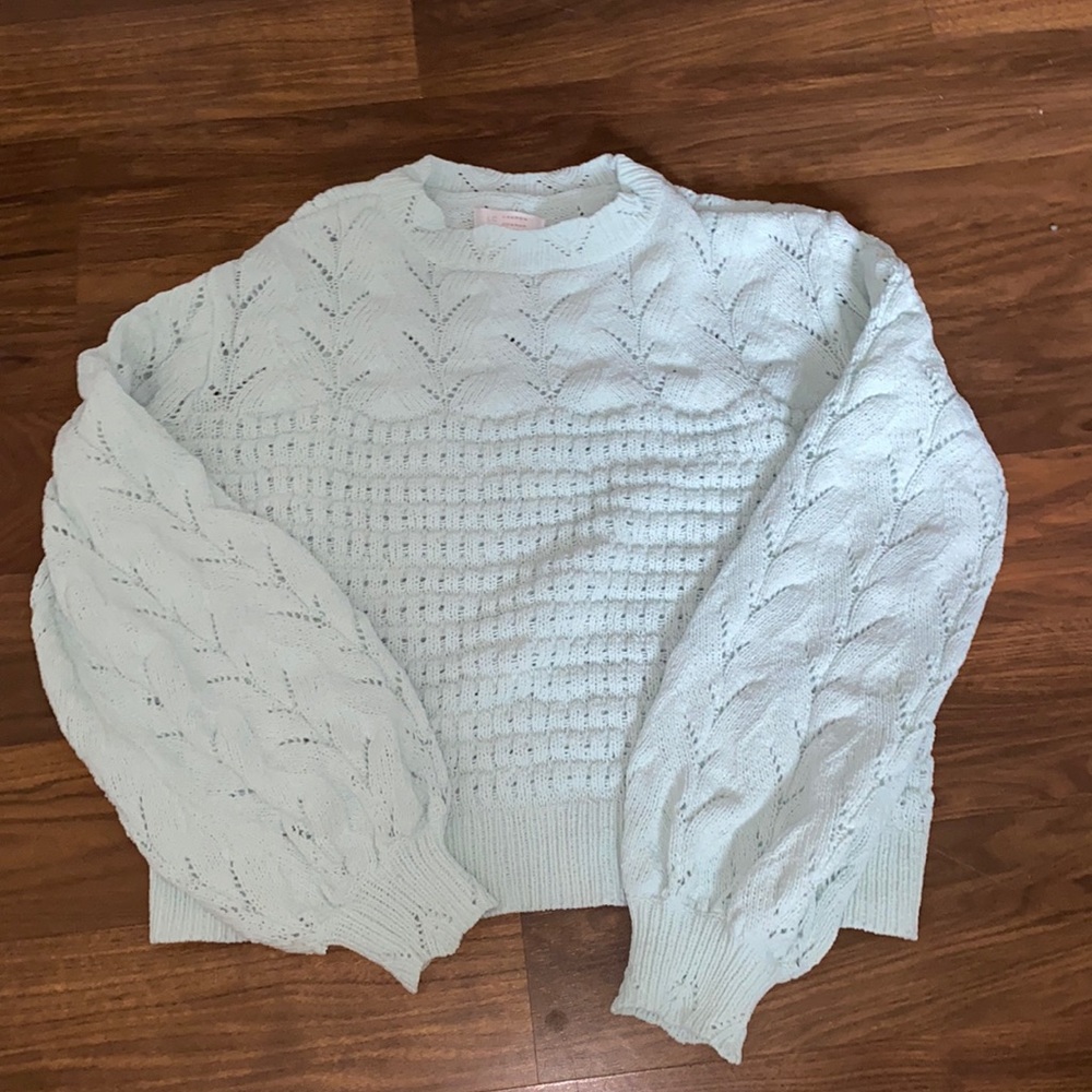 A mint green long sleeve sweater
